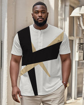 Men's Plus Size Daily Casual White Geometric Cross Print Henry Collar Button Short Sleeve T-Shirt